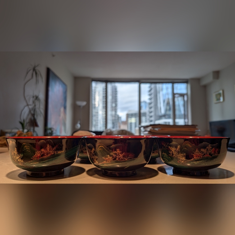 Elegant Black and Red Decorative Bowls